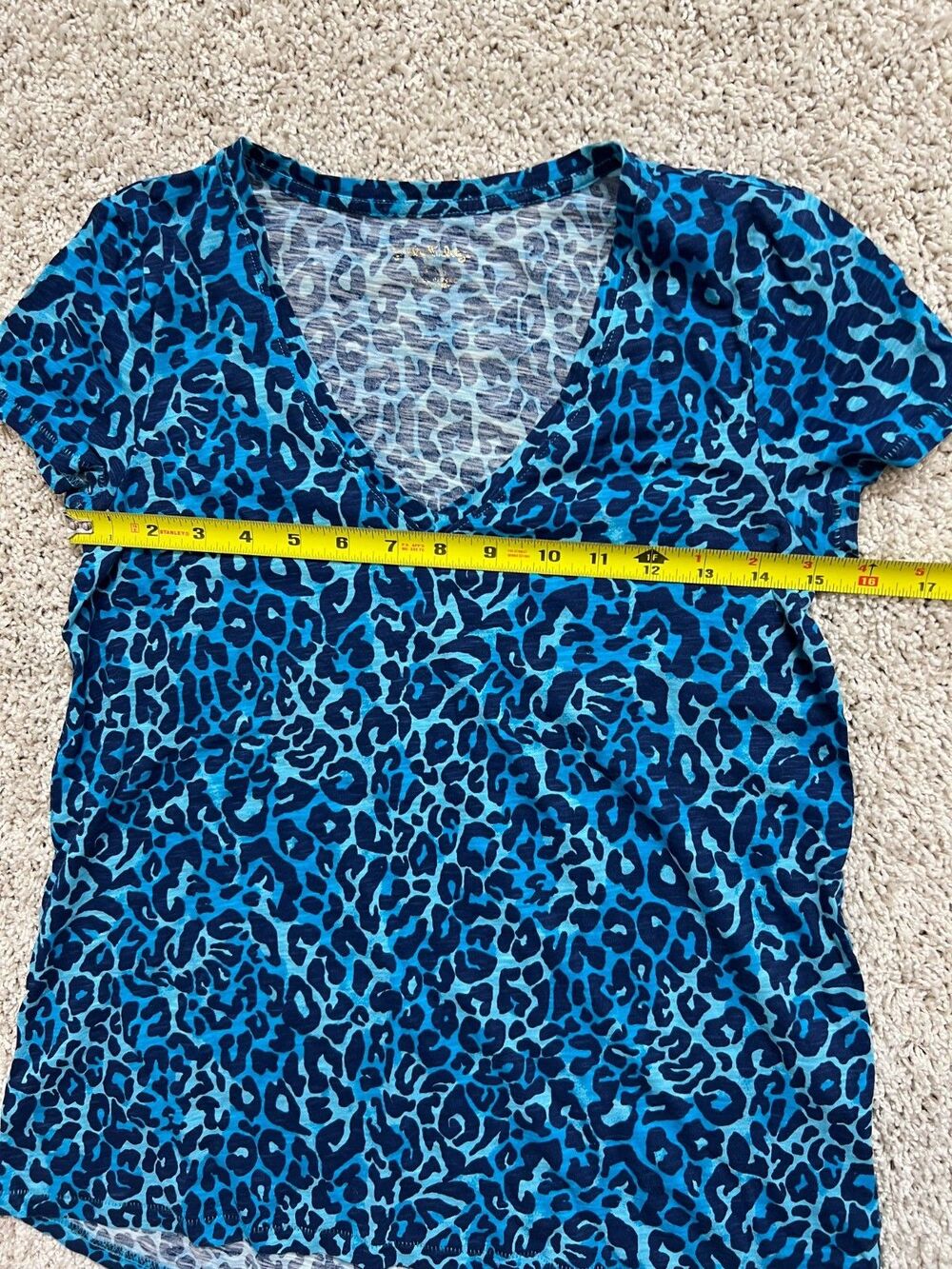 “Women Blue Leopard Print V Neck T-Shirt Size XXS Short Sleeve Casual Top” - Picture 2 of 7